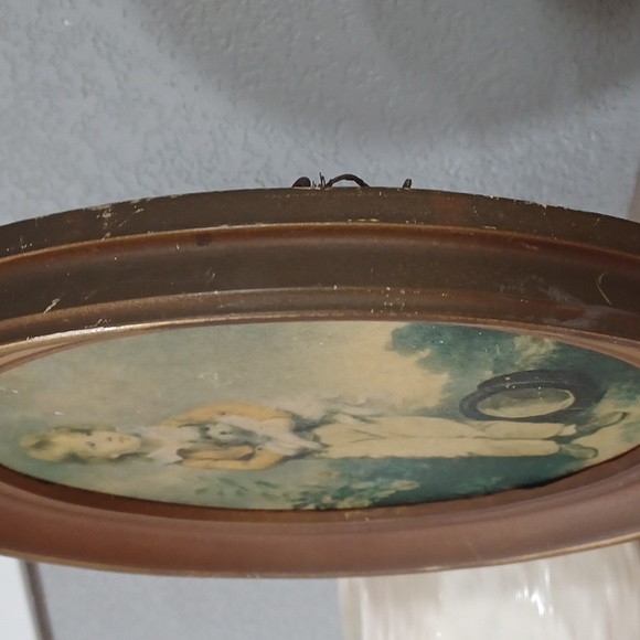 Antique Oval Wood Frame Vintage Wood Frame Art Print Boy & Dog Oval Shadow Box - Picture 5 of 16